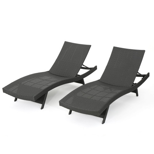 2-Piece Gray Wicker Outdoor Furniture Patio Chaise Lounger Set - IMAGE 1