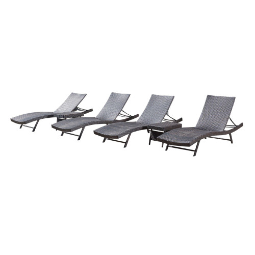 6-Piece Brown Wicker Outdoor Furniture Patio Chaise Lounges and Folding Tables Set - IMAGE 1