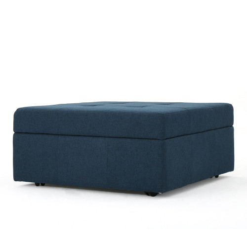 31" Navy Blue Upholstered Square Storage Ottoman - IMAGE 1