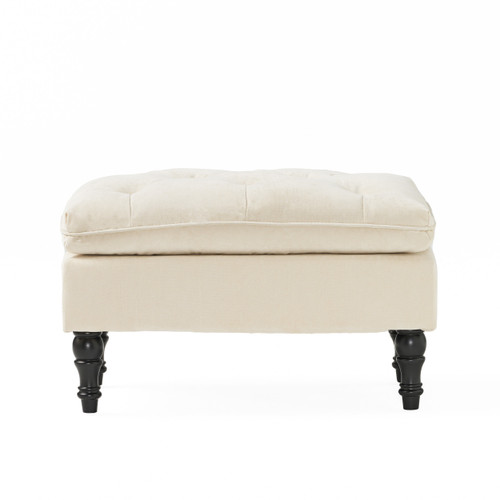 28.4" Cream White and Brown Diamond Tufted Rectangular Ottoman - IMAGE 1