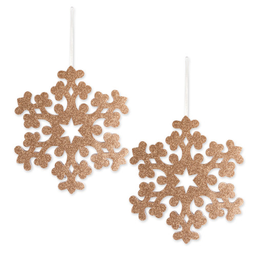 Set of 2 Gold Snowflake Hanging Christmas Ornaments 12.2" - IMAGE 1