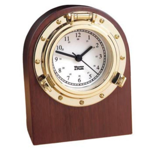 6" Brown and Gold Antique Finish Porthole Desk Clock - IMAGE 1