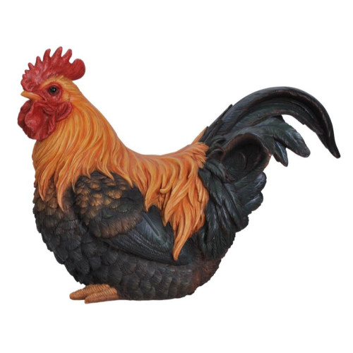 24" Squatting Rooster Outdoor Garden Statue - IMAGE 1