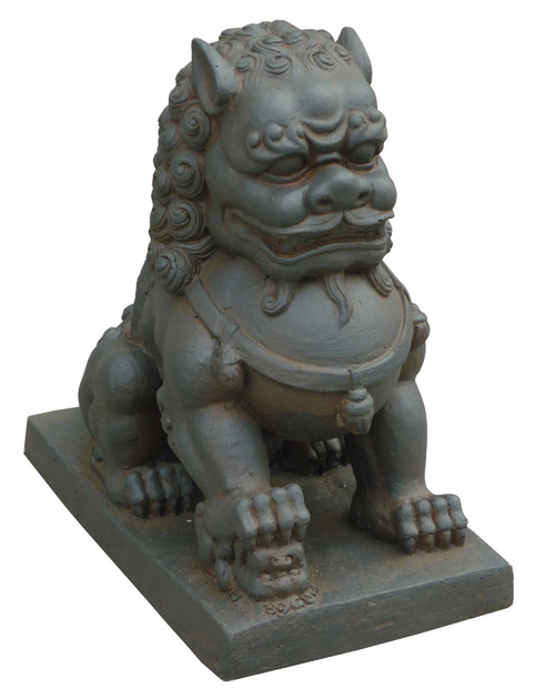 13.5" Ancient Imperial Guardian Male Foo Dog Outdoor Garden Statue - IMAGE 1
