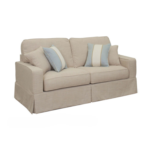 Sunset Trading Americana Box Cushion Loveseat Slipcover - 62" - Beige - IMAGE 1