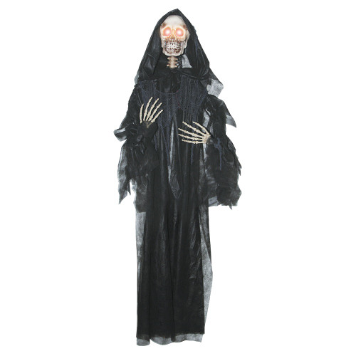 63" Black and Red Hanging Light-Up Reaper Halloween Prop - IMAGE 1