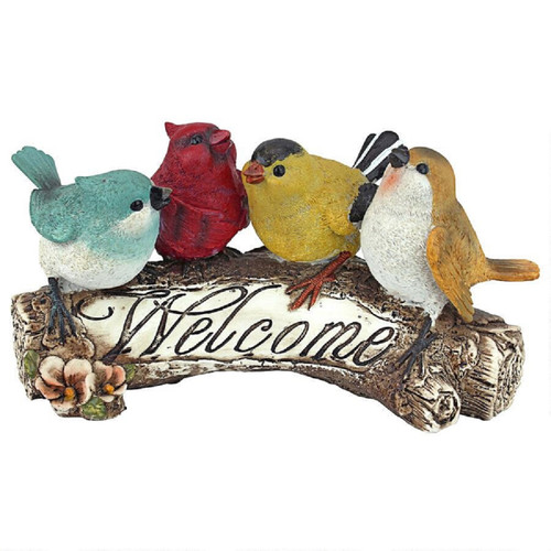 10.5" Birdy "Welcome" Sign Outdoor Garden Statue - IMAGE 1