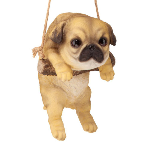 8" Hanging Pug Puppy Dog on a Perch Outdoor Garden Statue - IMAGE 1
