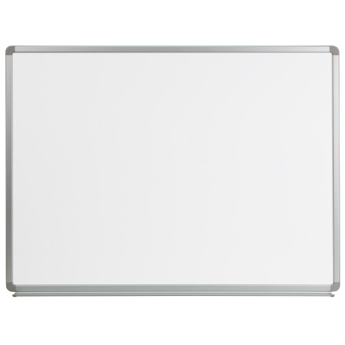 48" White and Silver Contemporary Lacquer Magnetic Marker Board - IMAGE 1