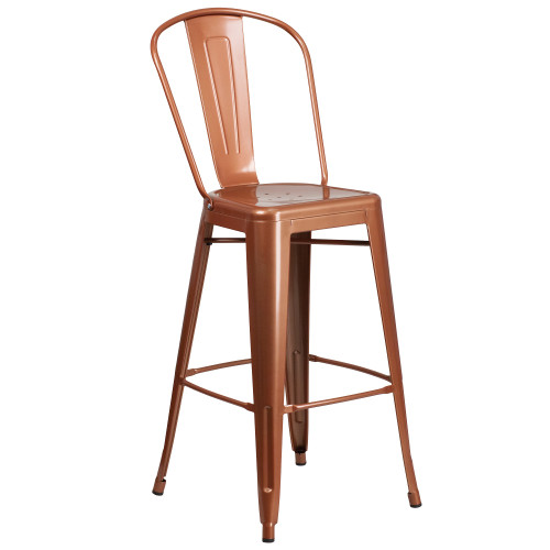 46'' Copper Brown Contemporary Outdoor Patio Barstool with Back - IMAGE 1