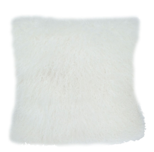 20" White Contemporary Lamb Fur Square Throw Pillow - IMAGE 1