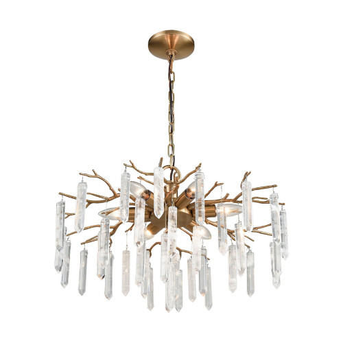Wide 6-Light Ceiling Chandelier - 22" - Brass Finish - IMAGE 1
