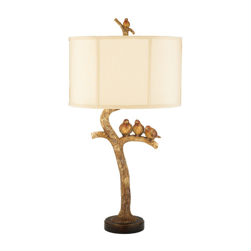 31" Gold Three Birds on Branch Table Lamp with Cream Shantung Fabric Softback Shade - IMAGE 1