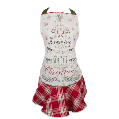 White Christmas Plaid Ruffled Kitchen Apron  - 29.5" - White and Red - IMAGE 1