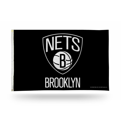 3' x 5' Black and White NBA Brooklyn Nets Rectangular Banner Flag - IMAGE 1