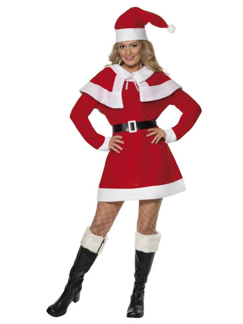 44" Red and White Miss Santa Fleece Women Adult Christmas Costume - Large - IMAGE 1