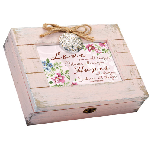 Distressed Rectangular Love Keep Safe Musical Box - 8.5" - Plush Pink - IMAGE 1