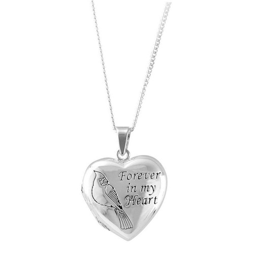 18" Silver Plated Necklace with Cardinal Heart Locket Pendant - IMAGE 1