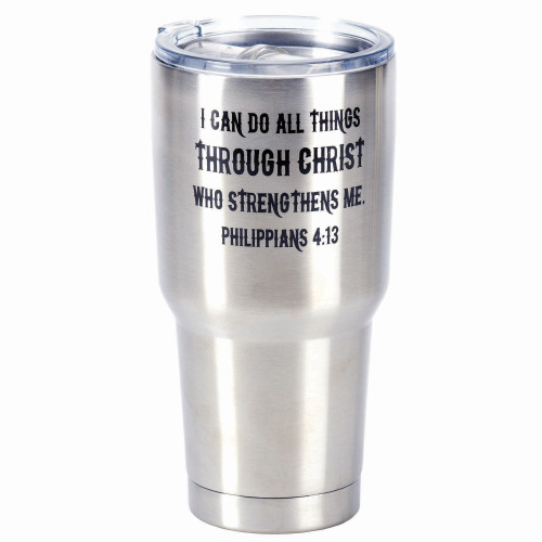 8" Stainless Steel I Can Do All Things Travel Tumbler with Lid, 30oz. - IMAGE 1