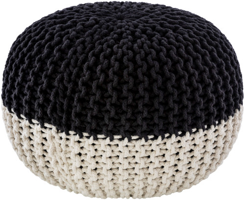 20" Black and White Knitted Pattern Spherical Pouf Ottoman - IMAGE 1