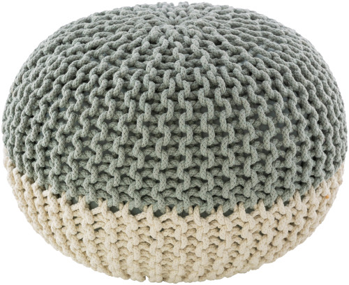 20" Ivory and Mint Green Knitted Pattern Spherical Pouf Ottoman - IMAGE 1