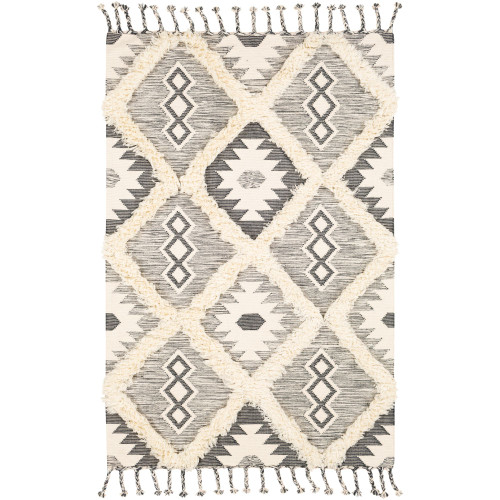 6' x 9' Geometric Black and White Hand Woven Rectangular Area Throw Rug - IMAGE 1