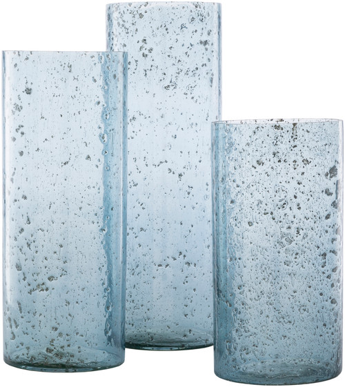 Set of 3 Sky Blue Cylindrical Decorative Candle Holders 18" - IMAGE 1