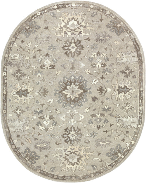 6' x 9' Persian Floral Design Gray and Brown Hand Tufted Wool Oval Area Throw Rug - IMAGE 1