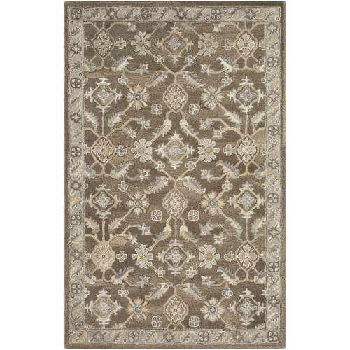 12' x 15' Brown and Beige Floral Hand Tufted Rectangular Area Throw Rug - IMAGE 1