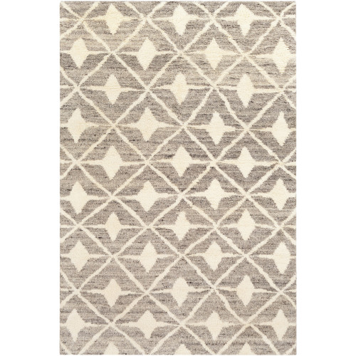 9' x 12' Geometric Brown and Cream White Hand Knotted Rectangular Area Throw Rug - IMAGE 1