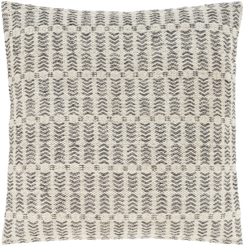 20" Gray and Cream Geometric Square Woven Throw Pillow- Down Filler - IMAGE 1