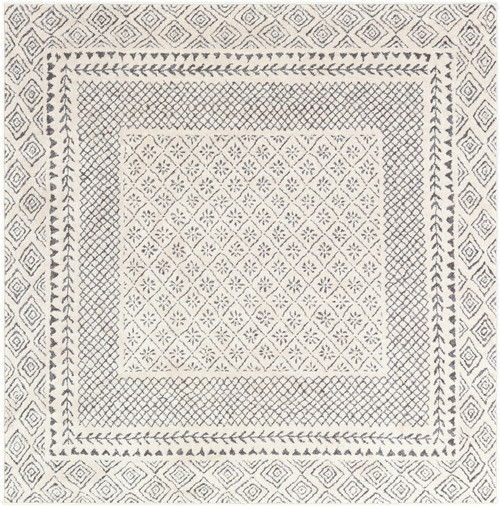 5.25' Beige and Gray Geometric Square Area Throw Rug - IMAGE 1