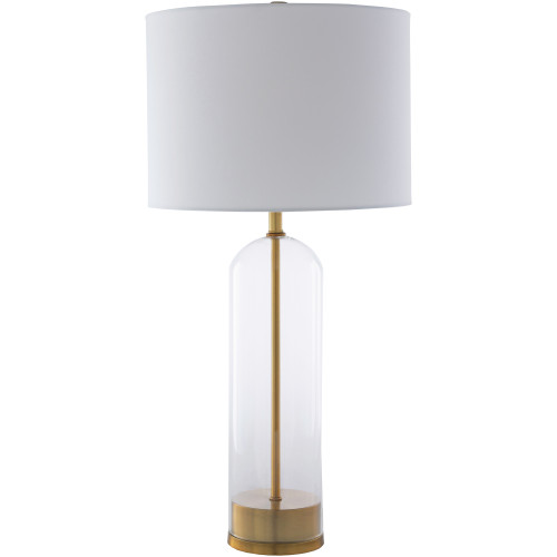 29" Gold and Translucent Cylindrical Glass Table Lamp with White Cotton Shade - IMAGE 1