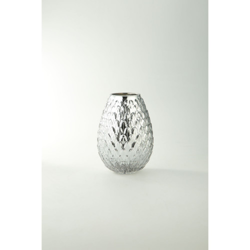 8" Metallic Silver Textured Round Glass Vase - IMAGE 1