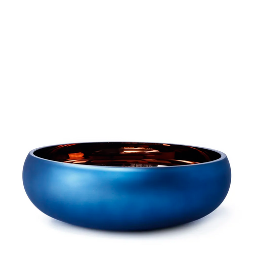 Matte Wide Mouth Round Handblown Glass Bowl - 12" - Blue and Copper - IMAGE 1