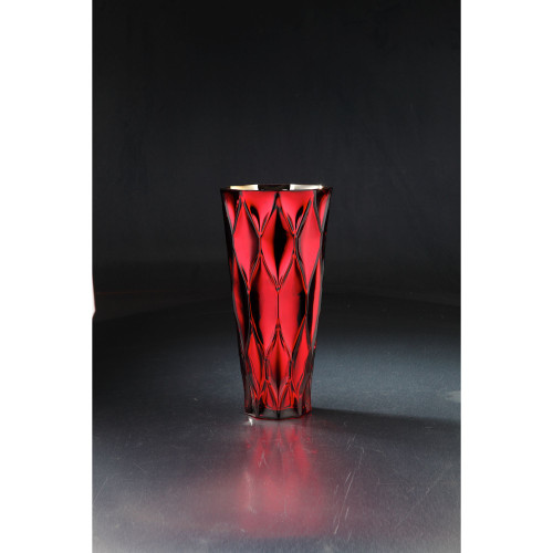 12" Red Geometric Pattern Glass Flower Vase - IMAGE 1