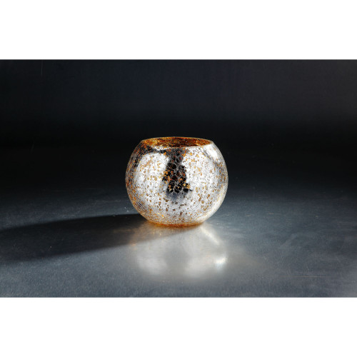 8" Silver and Gold Round Hand Blown Mercury Glass Vase - IMAGE 1