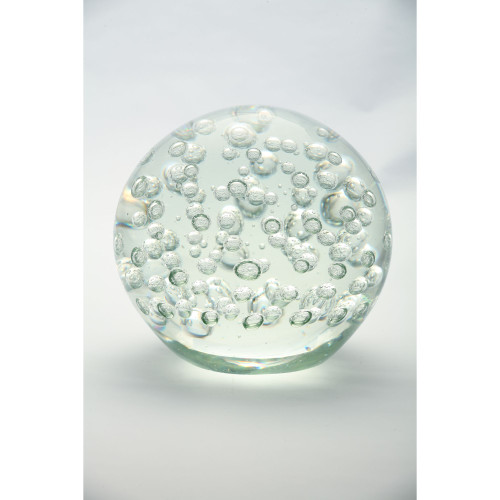 7" Clear Round Bubbled Hand Blown Glass Paperweight Ball - IMAGE 1