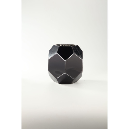 9" Black and Silver Geometric Hand Blown Glass Vase - IMAGE 1
