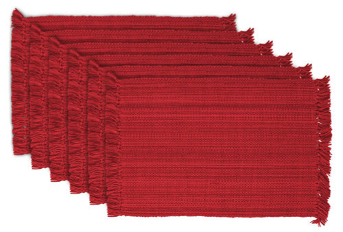 Set of 6 Variegated Tango Red Fringe Placemats 19" x 13" - IMAGE 1