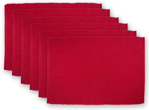 Set of 6 Cardinal Red Solid Ribbed Pattern Placemats 19" x 13" - IMAGE 1