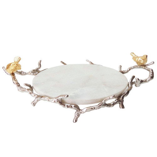 Bird on Branch Marbled Round Trays - 17" - IMAGE 1