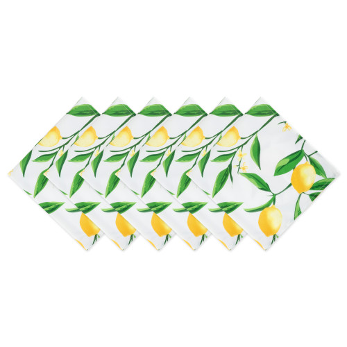 Set of 6 White Square Cloth Napkins with Lemon Print 20" - IMAGE 1
