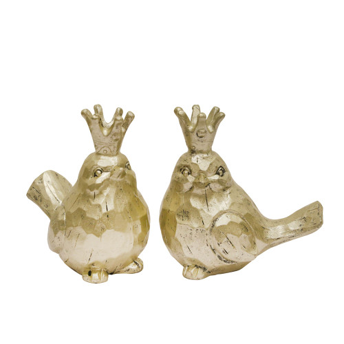 Set of 2 Gold Birds with Crown Tabletop Figurines 5.5" - IMAGE 1