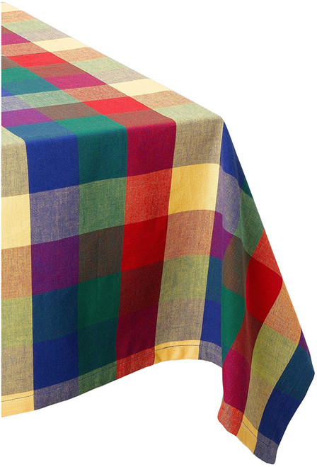 Vibrant Plaid Square Cotton Tablecloth - 52" - Multicolor - IMAGE 1