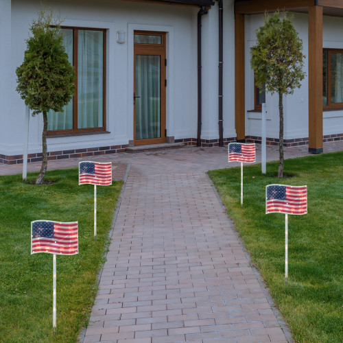 4ct Patriotic American Flag 4th of July Pathway Marker Lawn Stakes, Clear Lights - IMAGE 1