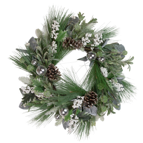 Real Touch™️ Winter Pine Artificial Christmas Wreath with Berries  - 24" - Unlit - IMAGE 1