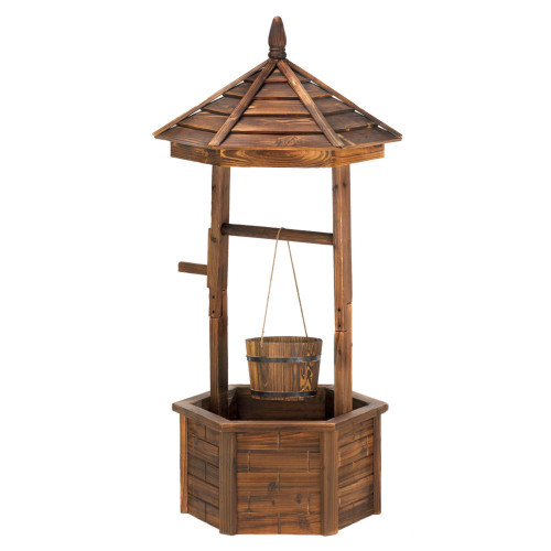 22.5" Brown Rustic Outdoor Wishing Well Plant Stand - IMAGE 1