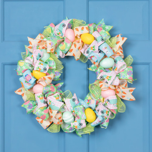 Pastel Easter Egg and Ribbons Wreath - 22" - IMAGE 1