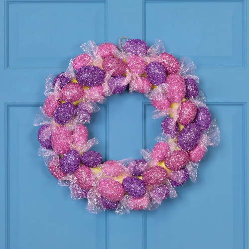 Glittered Small Artificial Easter Egg Wreath with Mesh Ribbons - 20" - IMAGE 1